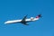 Delta Airlines Bombardier CRJ900 flies overhead on approach to Boston Logan airport