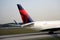 Delta Airlines taxiing in Frankfurt Airport, FRA, closeup view of tail