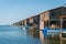 Delta Axios , Greece - 5 June 2022 : Fisherman huts , seahouses at Axios river delta