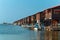 Delta Axios , Greece - 5 June 2022 : Fisherman huts , seahouses at Axios river delta