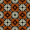 Deluxe seamless pattern with decorative ornament of white and orange shades on black background