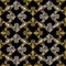 Deluxe seamless pattern with golden and silver shades decorative ornament on black background