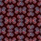 Deluxe seamless pattern with red and blue metallic decorative ornament on dark red background