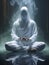 Dementor ghost in white sheet doing yoga, sitting in the lotus position, AI