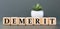 DEMERIT - word on wooden cubes on a gray background with a cactus