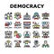 Democracy Government Politic Icons Set Vector