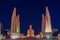 Democracy Monument illuminated at night in Bangkok, Thailand