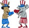 Democrat Donkey Boxer and Republican Elephant Mascot Cartoon