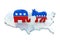 Democrat Donkey and Republican Elephant with America Map