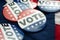 Democrat vs republican poll, democratic decision and primary voting conceptual idea with Vote election campaign button badges and