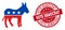 Democratic Donkey Icon with Scratched Vote Democrat Seal