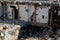 Demolition of an apartment building. reinforcing concrete with wires looks out of the masonry and creates an apocalyptic scene. cl