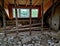 demolition of the attic of an old house. partitions made of boards and