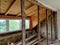 demolition of the attic of an old house. partitions made of boards and