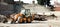 Demolition bulldozer at urban renewal construction site