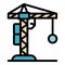 Demolition construction crane icon color outline vector