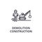 Demolition construction thin line icon, sign, symbol, illustation, linear concept, vector