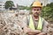 Demolition construction work. Worker at building site