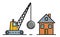 Demolition machine with weight metal ball and small house to be destroyed vector illustration isolated