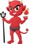 Demon cartoon characters standing with pitchforks and fireballs