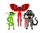 Demon woman Warrior set. Three Succubus berserk. Strong Female devil. lady satan. Hell warriors. Vector illustration