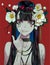 Demonic anime girl with a wreath on her head. Stylish trendy illustration