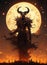 Demonic devilish horned wraith at a full moon