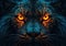 Demonic portrait of a cat with fiery eyes. AI generated