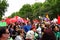 Demonstration of Communist Party of Spain and trade unions in central Madrid, Spain