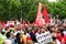 Demonstration of Communist Party of Spain and trade unions in central Madrid, Spain