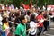 Demonstration of Communist Party of Spain and trade unions in central Madrid, Spain