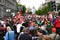 Demonstration of Communist Party of Spain and trade unions in central Madrid, Spain