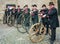 Demonstration of penny-farthing riders during the Dickens Festi