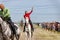 Demonstrations Cossack equestrian sports club with acrobatic elements and tricks