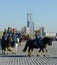 Demonstrative performance of the Kremlin school of riding on the Poklonnaya Hill of Moscow.