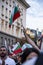 Demonstrators waving the Bulgarian flag during the 76-th day of anti-government protests against corrupt politicians