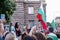 Demonstrators waving the Bulgarian flag during the 76-th day of anti-government protests against corrupt politicians