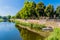 DEN BOSCH, NETHERLANDS - AUGUST 30, 2016: Tourist boat on a canal in Den Bosch, Netherlan