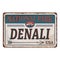 Denali in Alaska Range, North America, USA outdoor adventure badge. McKinley mountain illustration.