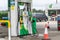 DENHAM, ENGLAND - 25 September 2021: BP fuel pumps out of use fuel pumps at a petrol station amid fuel shortage crisis
