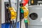 DENHAM, ENGLAND - 25 September 2021: Out of use fuel pumps at a petrol station amid fuel shortage crisis