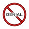 Denial vector icon under prohibition sign. The inscription denial under the sign is locked. Icon forbidding denial