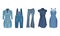 Denim Blue Clothing Items as Womenswear with Denim Dress and Overall Vector Set