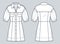 Denim mini Dress technical fashion Illustration. Puff Sleeve Dress fashion flat technical drawing template, button-up