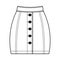 Denim skirt women`s, technical drawing. Mini skirt isolated on a white background. Fashion women jeans clothes