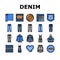 denim textile material fashion icons set vector