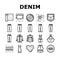 denim textile material fashion icons set vector