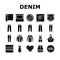 denim textile material fashion icons set vector