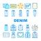 denim textile material fashion icons set vector