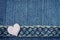 Denim texture background, jeans strap, fabric heart